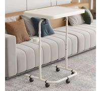 MUMUXIAO Mesa auxiliar en forma de C con ruedas, mesa auxiliar pequeña que se desliza debajo para sofá cama, mesa de estudio de altura ajustable, bandeja de TV, escritorio de pie para laptop (beige)