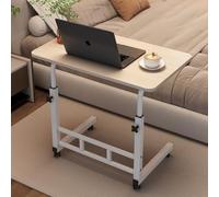 MUMUXIAO Mesa auxiliar en forma de C de altura ajustable para espacios pequeños, escritorio de pie para computadora móvil con ruedas rodantes, mesita de noche para trabajar y estudiar (beige, 40 x 80