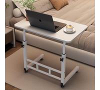 MUMUXIAO Mesa auxiliar en forma de C de altura ajustable para espacios pequeños, escritorio de pie para computadora móvil con ruedas rodantes, mesita de noche para trabajar y estudiar (blanco, 40 x 80