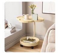MUMUXIAO Mesa auxiliar en forma de C para lugares pequeños, sala de estar, dormitorio, mesa auxiliar móvil con ruedas, bandeja de TV, mesas de sofá, carrito, mesas de café para sofá cama (beige)