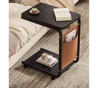 MUMUXIAO Mesa auxiliar para sofá cama con bolsillo de almacenamiento, mesa auxiliar en forma de C, mesa de TV para trabajar, estudiar, comer, mesas auxiliares móviles con ruedas (negro)