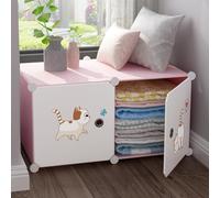 MUMUXIAO Organizador de almacenamiento grande con puertas, armario apilable para espacios pequeños, estantes de plástico para bricolaje, estantería modular ideal para dormitorio, sala de estar (rosa