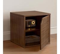 MUMUXIAO Organizador de armario y almacenamiento con puertas, armario de madera apilable para oficina en casa, estantería modular para espacios pequeños (nogal, 2 niveles)