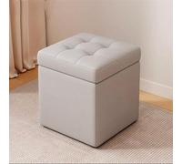 MUMUXIAO Otomana de almacenamiento de lujo, reposapiés portátil con gran capacidad de almacenamiento, taburete resistente acolchado de espuma gruesa para sala de estar y dormitorio (gris claro)