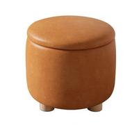 MUMUXIAO Otomana redonda con almacenamiento, reposapiés de piel sintética, gran espacio de almacenamiento, taburete acolchado tapizado para sala de estar, dormitorio, entrada (naranja)