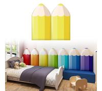 MUMUXIAO Paquete de 2 adhesivos 3D anticolisión para pared, tapizados en forma de lápiz, panel de pared extra grueso, protección de pared decorativa para guardería (amarillo)