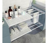 MUMUXIAO Paquete de 2 estantes extensibles para colgar en la pared, barra de metal ajustable para ropa, separador divisor organizador para armario, cocina, baño (35 cm de ancho, 73-125 cm)