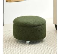 MUMUXIAO Taburete otomano redondo de almacenamiento para sala de estar y dormitorio, asiento acolchado suave con tapa, taburete de terciopelo de peluche con ruedas universales (verde)