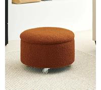 MUMUXIAO Taburete otomano redondo de almacenamiento para sala de estar y dormitorio, asiento acolchado suave con tapa, taburete de terciopelo de peluche con ruedas universales (marrón)