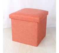 MUMUXIAO Taburete pequeño otomano plegable de almacenamiento, taburete cuadrado de maquillaje para sala de estar, dormitorio, caja de juguetes, asiento acolchado plegable (naranja, 25 x 25 x 25 cm)