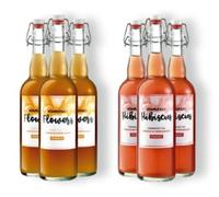 Mūn Ferments Té Kombucha Pack Hibiscus + Flowers 6x750ml - Bebida Ecológica Bio Fermentada - Con Probióticos Naturales - Libre De Azúcar Y Gluten