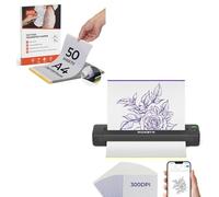 MUNBYN 300DPI Impresora Térmica Inalámbrica ITP06 con 20 Pochoirs de Transferencia, Compatible con Smartphone y PC, para Artistas y Principiantes, y 50 Hojas de Papel Térmico A4