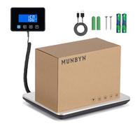MUNBYN Bascula Industrial, Balanza Postal 200kg/50g, Bascula Maletas Viaje, con Función de Retención/Tara, Pantalla LCD, Acero Inoxidable, para Equipaje y Almacén, Incluye 2 Pilas AAA y Cable Tipo C