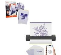 MUNBYN ITP06 300DPI Bundle Impresora de Tatuaje Térmica Inalámbrica con 20 Plantillas de Transferencia, Compatible con Smartphone y PC, para Artistas, Incluye 20 Hojas de Papel Térmico A4