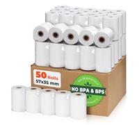 MUNBYN Rollo Papel Térmico 57mm x35mm x16m Papel Datafono, Papel Termico para Máquinas PDQ, POS, EPOS, Impresora Tickets- Papel TPV 57mm- Libre de BPA/BPS【50 Rollos】