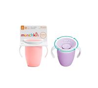 Munchkin Miracle 360 Sippy Cup, Trainer Toddler Cup, BPA Free Baby & Toddler Cups w.Handles, Non Spill Cup, Dishwasher Safe Baby Cup, Leakproof Childrens Cup, 6+ Months - 7oz/207ml, 2 Pack,Pink/Purple