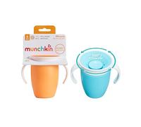 Munchkin Miracle 360 6+ Month 7oz Baby Sippy Cups (2-Pack), Free Flow Beaker for Toddlers, Trainer Cup, BPA-Free, Spill-Free, Dishwasher-Safe Baby Water Bottle with Easy-Grip Handles, Blue/Orange