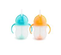Munchkin Click Lock Tip & Sip Straw Cup Set, Baby Toddler Sippy Cups with Straw, BPA Free Leakproof Cup Dishwasher Safe Baby Cup Weighted Straw Childrens Baby Bottles -7oz/207ml, 2 Pack, Blue/Orange