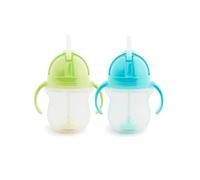 Munchkin Vaso con Pajita, Set de Vasos para Niños Pequeños y Bebés, Vaso Antiderrame Libre de BPA, Vaso Infantil con Pajita con Contrapeso, Apto para Lavavajillas, Lote de 2 x 207 ml, Verde/Azul