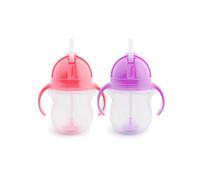 Munchkin Vaso con Pajita, Set Vasos para Niños Pequeños y Bebés, Vaso Antiderrame Libre de BPA, Vaso Infantil con Pajita con Contrapeso, Apto para Lavavajillas, Lote de 2 x 207 ml, Rosa/Morado