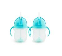 Munchkin Click Lock Tip & Sip Set de Vasos con Pajita, Vaso de Entrenamiento para Bebés con Pajita para Niños Pequeños, Libre de BPA, a Prueba de Derrames, 7 oz/207 ml, paquete de 2, Azul/Azul