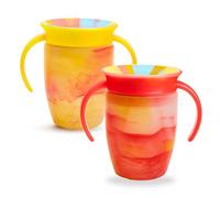 Munchkin Miracle 360 6+ Month 7oz Baby Sippy Cups (2-Pack), Free Flow Beaker for Toddlers, Trainer Cup, BPA-Free, Spill-Free, Dishwasher-Safe Baby Water Bottle with Easy-Grip Handles. (Red/Yellow)