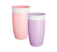 Munchkin Vaso Aprendizaje Bebé y Niños Pequeños, Set de Vasos con Borde 360°, Vaso Antiderrame Libre de BPA para Bebés a Partir de los 12 Meses, Apto para Lavavajillas, Lote de 2 x296 ml, Rosa/Morado