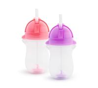 Munchkin Vaso con Pajita, Set de Vasos para Niños Pequeños y Bebés, Vaso Antiderrame Libre de BPA, Vaso Infantil con Pajita con Contrapeso, Apto para Lavavajillas, Lote de 2 x 296 ml, Rosa/Morado