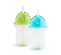 Munchkin Vaso con Pajita, Set de Vasos para Niños Pequeños y Bebés, Vaso Antiderrame Libre de BPA, Vaso Infantil con Pajita con Contrapeso, Apto para Lavavajillas, Lote de 2 x 296 ml, Verde/Azul