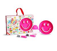 Munchkin Be Happy Toddler - Juego de comedor, incluye placa de ventosa, taza de paja y juego de utensilios, color rosa