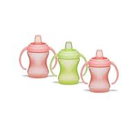 Munchkin Mighty Grip Vasos Entrenadores | Botella Entrenadora para Bebés y Niños | A Prueba de Fugas | Vaso de Aprendizaje desde los 6+ Meses | 236 ml | Paquete de 3 | Rosada y Verde