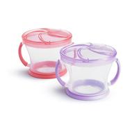 Munchkin Pack de 2 Snack Catchers | Caja de snacks para niños pequeños y tarro para baby-led weaning | Contenedores para alimentos | Tarro sin BPA con asas | Antiderrames - Rosa/Morado