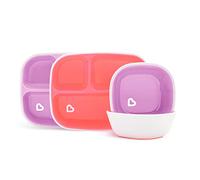 Munchkin Splash Juego de 4 platos y cuencos para niños pequeños, juego de comida para bebés con 2 platos para bebés y 2 cuencos para bebé, juego para 6 meses, sin BPA, color rosa y morado