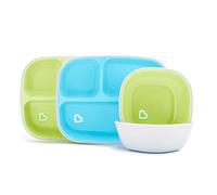 Munchkin Vajilla Infantil - Set Con 2 Platos Divididos y 2 Boles para Bebé y Niños Pequeños a Partir de 6 Meses - Plástico Libre de BPA, Lote de 4, Azul/Verde