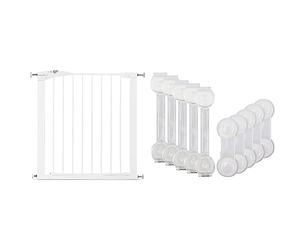 Munchkin Valla de Seguridad Infantil, Barrera de Escalera para Bebés y Niños Pequeños & BillyBath Seguridad Puertas Niños 10pcs, Cierre Seguridad Cajones Bebe Protector Cierres