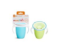 Munchkin Miracle 360 6+ Month 7oz Baby Sippy Cups (2-Pack). Free Flow Beaker for Toddlers. Trainer Cup, BPA-Free, Spill-Free, Dishwasher-Safe Baby Water Bottle with Easy-Grip Handles. (Blue/Green)