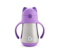 Munchkin Vaso de Aprendizaje para Bebé de Acero Inoxidable con Pajita, Taza Antivuelco y Antigoteo para Bebés, +18 meses, Vaso Entrenador para Bebidas Frías y Calientes - Morada (237ml