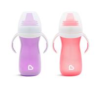 Munchkin Vaso de Aprendizaje para Bebé, Set de Vasos con Boquilla, Asas y Tapa, Vaso Antiderrame Libre de BPA, Apto para Lavavajillas, Bebés a Partir de 4 Meses, Lote de 2 x 296 ml, Morado/Rosa