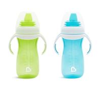 Munchkin Vaso de Aprendizaje para Bebé, Set de Vasos con Boquilla, Asas y Tapa, Vaso Antiderrame Libre de BPA, Apto para Lavavajillas, Bebés a Partir de 4 Meses, Lote de 2 x 296 ml, Verde/Azul