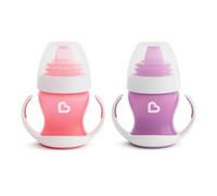 Munchkin Vaso de Aprendizaje para Bebé, Set de Vasos con Boquilla, Asas y Tapa, Vaso Antiderrame Libre de BPA, Apto para Lavavajillas, Bebés a Partir de 4 Meses, Lote de 2 x 118 ml, Morado/Rosa