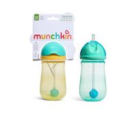 Munchkin Vaso de Pajita Bebé Tip and Sip | Pack 2 | 12m+ | 296 ml | Azul/Amarillo