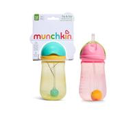 Munchkin Vaso de Pajita Bebé Tip and Sip | Pack 2 | 12m+ | 296 ml | Rosa/Amarillo