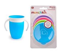 Munchkin Vasos de Entrenamiento Antiderrames 360°, Ideal para Bebés y Niños, 7 oz/207 ml, Azul, Pack de 4 con Tapas a Prensa para Viajes
