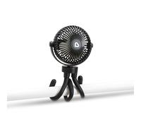 Munchkin Portable Pram Fan, Mini ventilador para cochecito con luces LED, ventilador para cochecito de bebé y niño pequeño de 360 grados con 4 velocidades, negro.