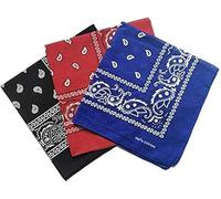 MUNDDY® - Bandana 100% algodón, Pañuelo Multiuso 55x55cm para el cuello, cabeza, muñeca Pulsera motociclista Deportiva (Negro-Rojo-Azul)