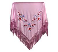 MUNDDY® - Mantón Bordado en Flores Para Adulto. Mantones Flamenco Sevillana.Color Rojo Negro Rosa Blanco Amarillo Azul. Envio desde madrid con seguimiento. (Rosa)