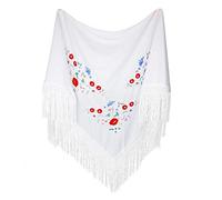 MUNDDY® - Mantón Bordado en Flores Para Adulto. Mantones Flamenco Sevillana.Color Rojo Negro Rosa Blanco Amarillo Azul. Envio desde madrid con seguimiento. (Blanco)