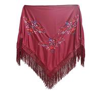 MUNDDY® - Mantón Bordado en Flores Para Adulto. Mantones Flamenco Sevillana.Color Rojo Negro Rosa Blanco Amarillo Azul. Envio desde madrid con seguimiento. (Granate)