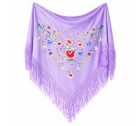 MUNDDY - Manton Bordado en Flores Para Adulto. Mantones Flamenco Sevillana.Mantón para fiesta de Color Rojo Negro Rosa Blanco Amarillo Azul. Envio desde madrid (Morado Claro (C))