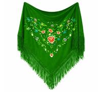 MUNDDY - Manton Bordado en Flores Para Adulto. Mantones Flamenco Sevillana.Mantón para fiesta de Color Rojo Negro Rosa Blanco Amarillo Azul. Envio desde madrid (Verde Oscuro (C))